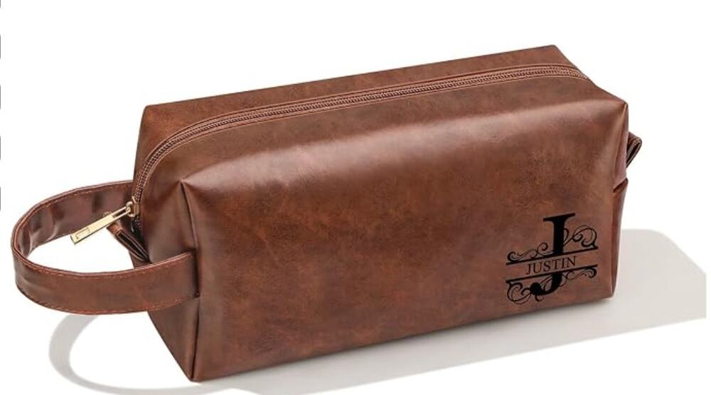 Toiletry Bag for Men, Justin Name, Justin Gift, Shave Bag- Brown